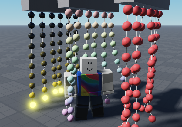 Screenshot of me standing in a set of bead curtains on Roblox.