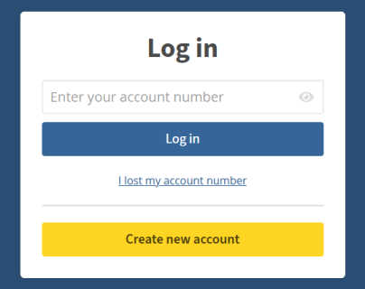 A screenshot of Mullvad's log-in page, which only has one needed input box prompting the user for an account number. There is an "I lost my account number" button as well.