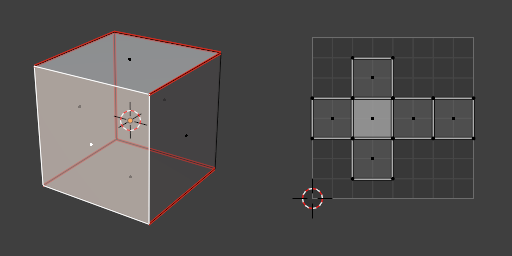 A UV mapped cube with visible seams.